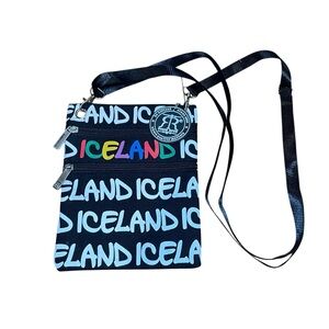Robin Ruth Iceland Crossbody Travel Bag Black Multicolor Print Unisex